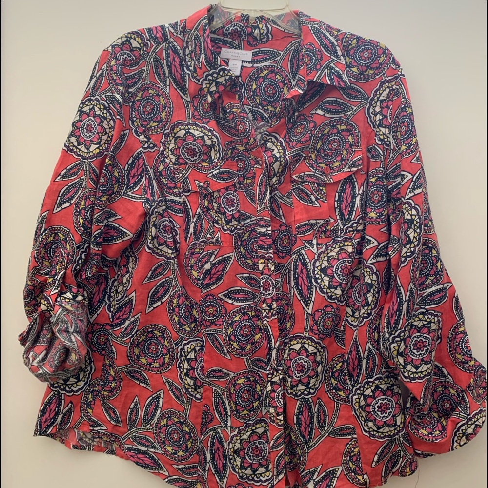 Charter Club women’s blouse. Pink geometric design. Size 16W